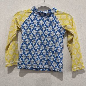 Boden Girls 2/3 Yrs Blue and Yellow Raglan Long Sleeve Swim Rash Guard Beach